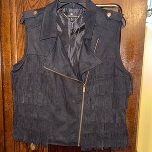 Madison Michelle Black Faux Suede Fringe Moto Vest
